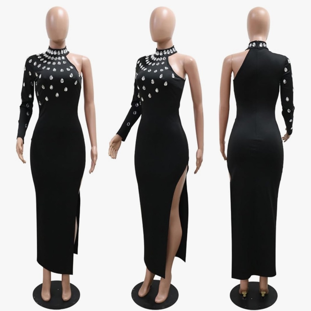Kelly Obi Black Gem One Sleeve Maxi Dress